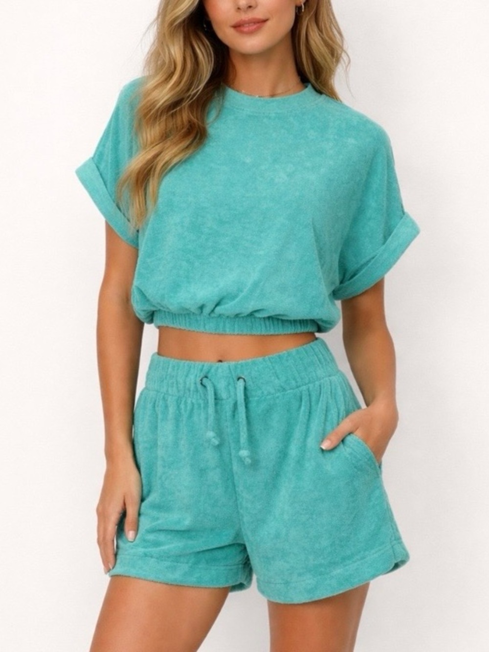 Elan Terry Cloth Two Piece Set Green